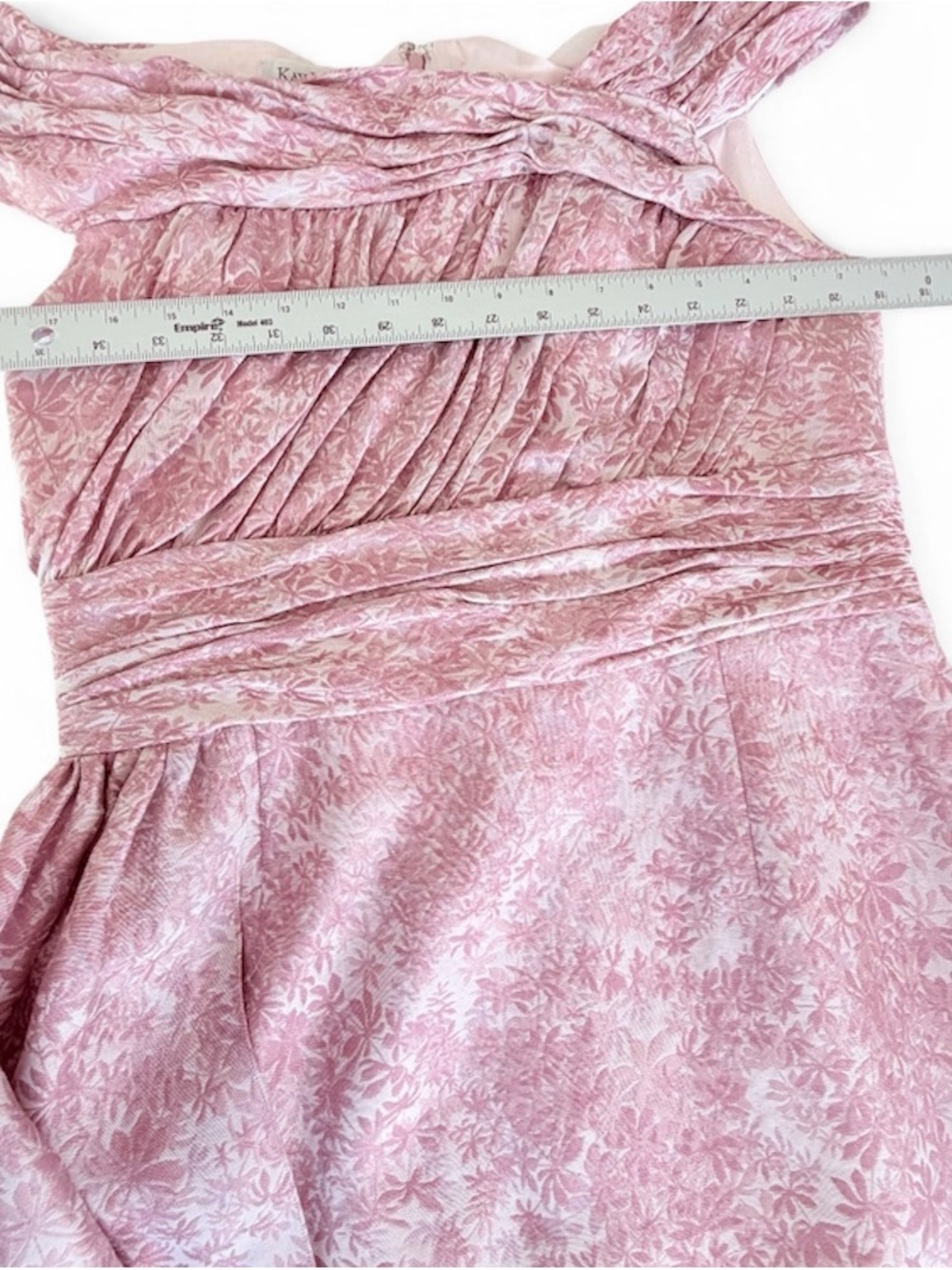 Kay Unger New York Off-the-Shoulder Pleated Floral Jacquard Dress - Pink Size 12 - Picture 14 of 16